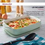 KitchenAid Vitrified Stoneware Rectangular Baker with Lid/Trivet, 4.5-Quart, Pistachio