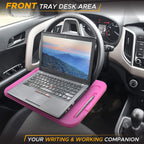 EcoNour 2 in 1 Car Steering Wheel Desk | Steering Wheel Tray for Laptop and Food | Pink Car Table Tray for Eating with Drinks Holder | Pink Car Accessories