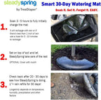 SteadySpring Smart 30-Day Tree Watering Mat Auto Refills with Rain for Trees up to 3 inch Caliper LarRound Tree Watering Bag Plus Weed Barrier and Frost Protection Blanket (4)