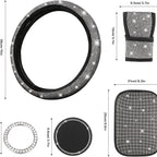 7Pcs/Set Car Decoration Kit, White Artificial Diamond Car Steering Wheel Cover, Center Console Cover Pad, Gear Shift Cover, Ignition Ring, Car Coaster