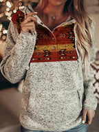 Grey Printed Long Sleeve Pullover Hoodie