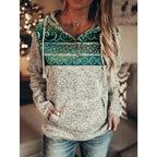 Grey Printed Long Sleeve Pullover Hoodie