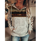 Grey Printed Long Sleeve Pullover Hoodie