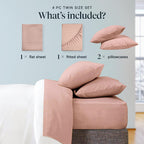 LuxClub Twin Sheets Set - Soft Twin Bed Sheets for Boys and Girls, 4 PC Deep Pockets 18" Eco Friendly Wrinkle Free Kids Fitted Sheets Machine Washable Hotel Bedding Silky Soft- Pearl Pink Twin