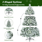 Gymax Hinged Green Snow Flocked Hinged Pine Artificial Christmas Tree, with Metal Stand 6'