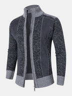 mens contrast stitching stand collar zipper front knitted casual cardigans