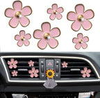 6 Pcs Daisy Air Vent Clips, Cute Flower Air Conditioning Outlet Clip Car Air Fresheners Vent Clips Car Interior Decor Charm Car Decoration Cute Car Accessories for Women Girls + Mask Hook(Pink)