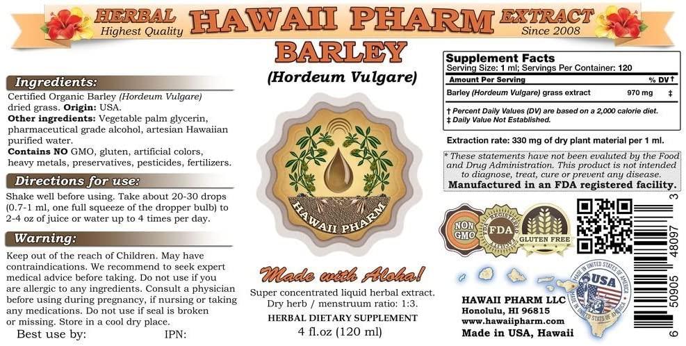 Barley Liquid Extract, Organic Barley (Hordeum vulgare) Dried Grass Tincture 2x32 oz