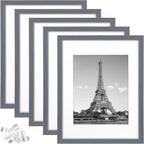 upsimples 11x14 Picture Frame Set of 5, Display Pictures 8x10 with Mat or 11x14 Without Mat, Wall Gallery Photo Frames, Dark Gray