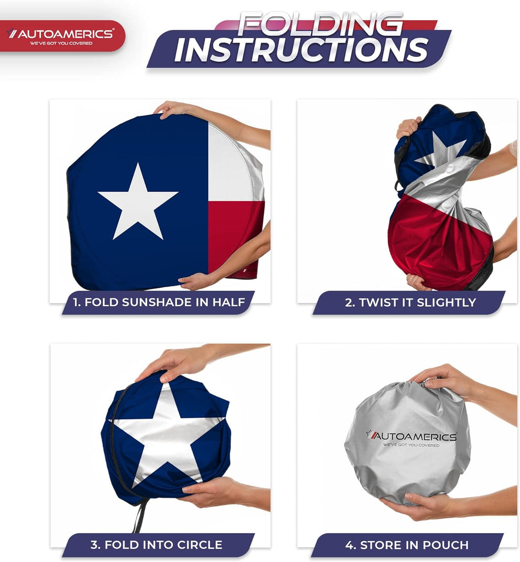Autoamerics 1-Piece Windshield Sun Shade American Texas Flag USA Patriotic  - Foldable Car Front Window Sunshade for Sedans SUV Truck - Blocks Max UV Rays and Keeps Your Vehicle Cool - Medium