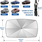 JASVIC Car Windshield Sun Shade Umbrella - Foldable Car Umbrella Sunshade Cover UV Block Car Front Window (Heat Insulation Protection) for Auto Windshield Covers Most Cars (Large)
