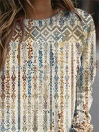 Retro Print Round Neck Long Sleeve Fashion Casual Sweatshirt