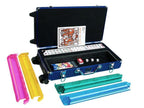 White Swan Mah Jongg- White Tiles - Modern Pusher Arms - Wheeled Aluminum Case - Blue