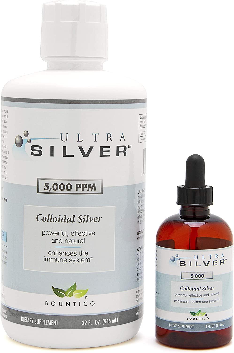 Ultra Silver® Colloidal Silver | 5,000 PPM, 32 Oz (946mL) | Mineral Supplement | True Colloidal Silver - 4 oz Dropper Bottle (Empty) Included for Dispensing!