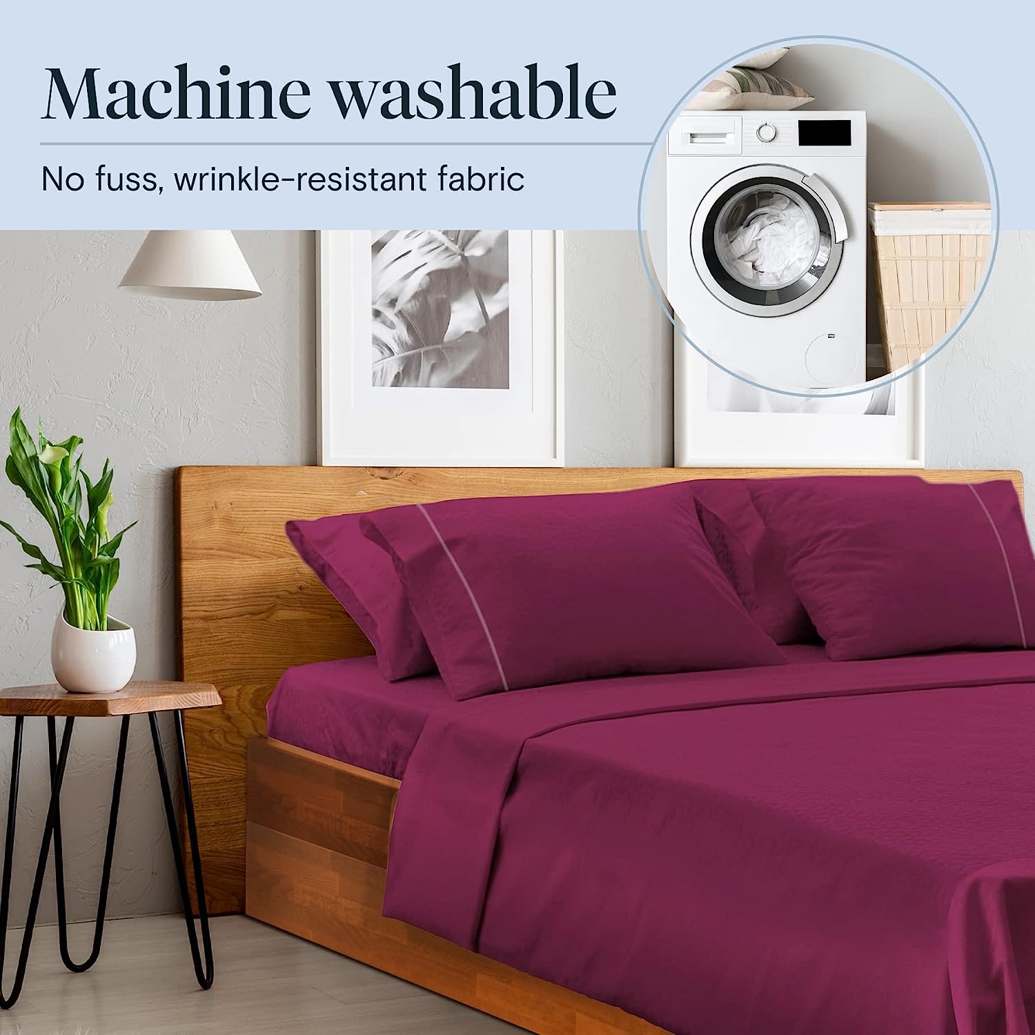 LuxClub 6 PC King Size Sheet Set Bamboo Sheets Deep Pockets 18" Eco Friendly Wrinkle Free Cooling Sheets Machine Washable Hotel Bedding Silky Soft - Eggplant King