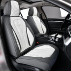 Coverado Leather Seat Covers Full Set, 5 Seats Universal Seat Covers for Cars, Waterproof Luxury Leatherette Seat Cushions, Front and Rear Seat Protectors, Seat Covers Fit for Most Vehicles Gray/White