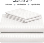 LuxClub Striped Sheets Set, 4 PC Striped Bed Sheets Set Twin Size for Boys and Girls, Deep Pockets 18" Eco Friendly Wrinkle Free Kids Fitted Sheets Machine Washable Hotel Bedding (Twin XL, White)