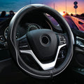 Valleycomfy Steering Wheel Covers Universal 15 inch - Genuine Leather, Breathable, Anti Slip &amp; Odor (White Line, M(14" 1/2-15" 1/4))