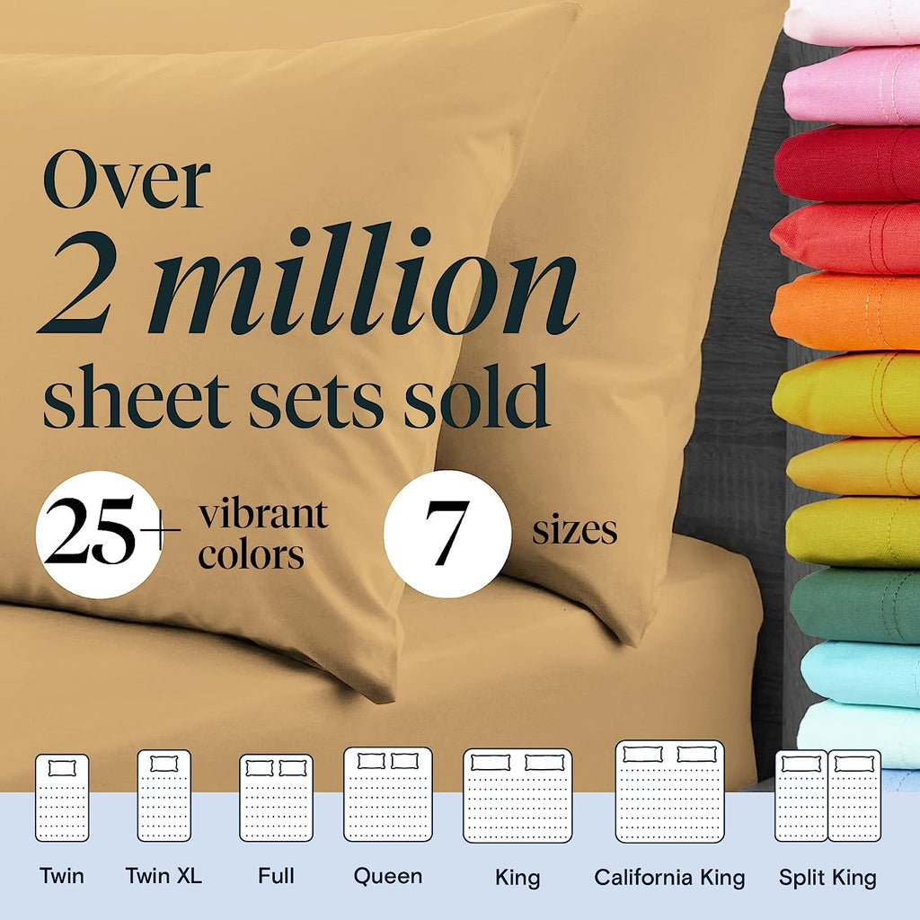 LuxClub 6 PC King Size Sheet Set Bamboo Sheets Deep Pockets 18" Eco Friendly Wrinkle Free Cooling Sheets Machine Washable Hotel Bedding Silky Soft - Gold King