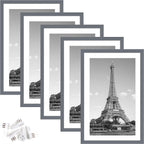 upsimples 11x17 Picture Frame Set of 5, Display Pictures 9x15 with Mat or 11x17 Without Mat, Wall Gallery Photo Frames, Dark Gray