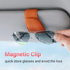 Sunglass Holder for Car Visor Sunglasses Clip Magnetic Leather Glasses Eyeglass Holder Truck Car Interior Accessories Universal for Woman Man -Orange