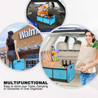 Homeve Trunk Organizer for Car, Car Storage, Reinforced Handles, Collapsible Multi-Compartment Car Organizers Foldable and Waterproof, 600D Oxford Polyester, Suitable for Any Car, SUV, Mini-Van, Blue