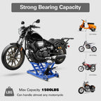 Motorcycle Lift, Heavy Duty Low Profile Hydraulic ATV Lifts, 1500 lb. Capacity, Steel
