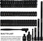 Neiko 02471A 3/8” Standard and Deep Drive Impact Socket Set 67 pcs | SAE 5/16” to 3/4” | Metric 8mm to 19mm | Swivel Sockets | Cr-V &amp; Cr-Mo Steel |  Release Ratchet | Extension Bars and Adapters