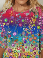 Women Casual Multicolor Graffiti Printed Crew Neck Shirts