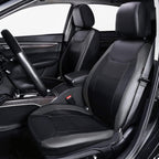 Flying Banner car seat Covers Protects Water Proof Faux Leather Carbon Fiber Front and Rear Bench (Gray Black, Full Set - 9PCS)
