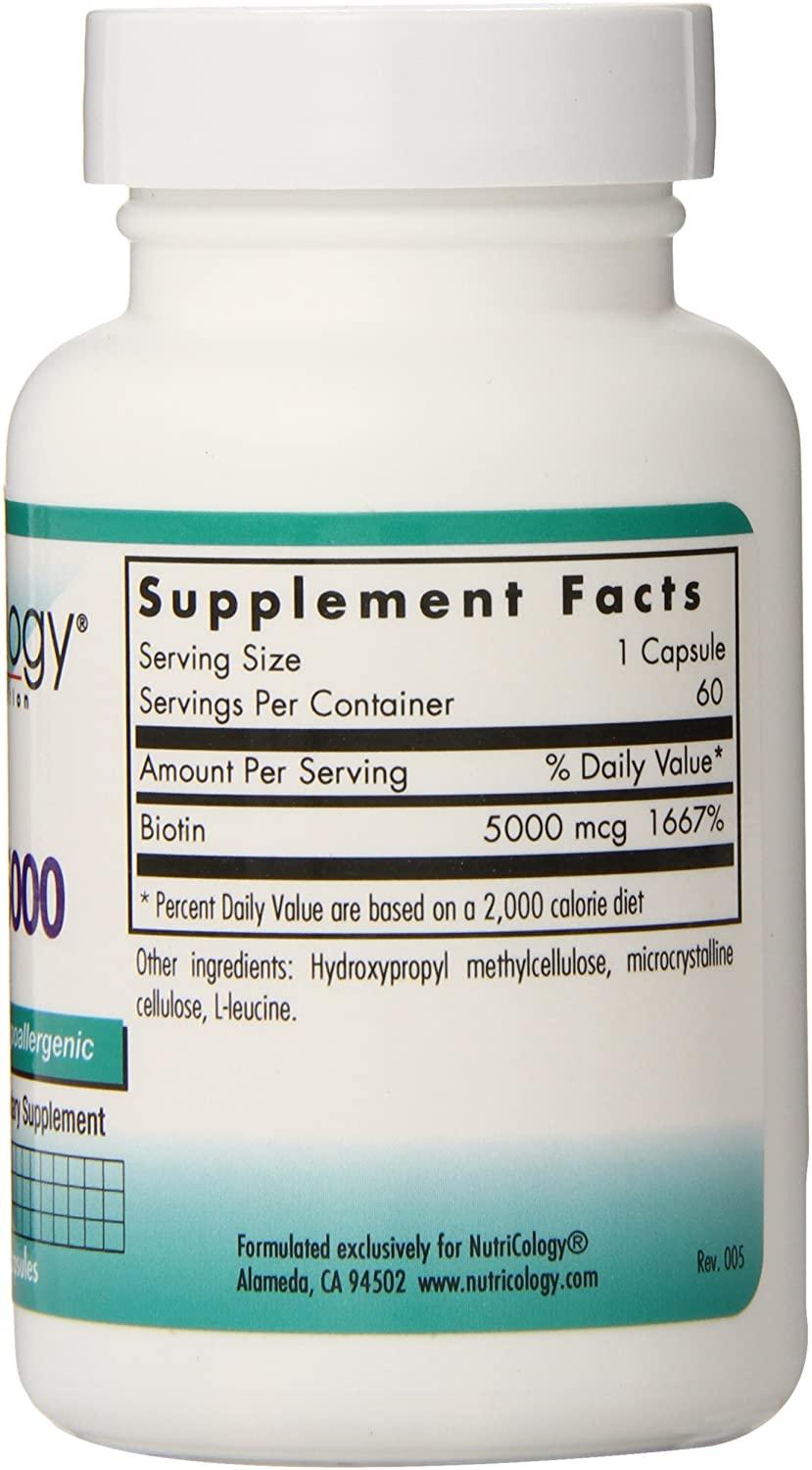Nutricology Biotin 5000, Vegicaps, 60-count (Pack of 12)