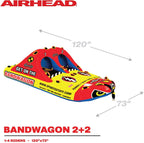 SportsStuff Bandwagon 2+2 | 1-4 Rider Towable Tube for Boating, Black, Dimensions = inflated (118in x 70in) deflated (124in x 76in) (53-1620)