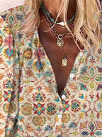 Casual Reto Print Lapel Long Sleeves Shirt
