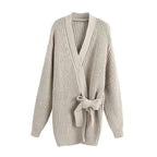 tied wrap knitted cardigan sweater