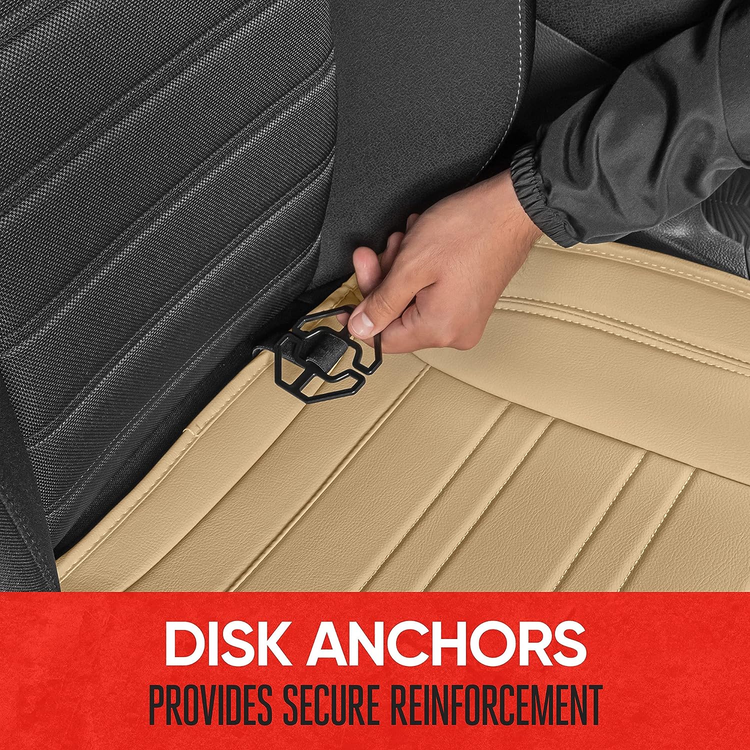 Motor Trend Seat Covers for Cars Trucks SUV, Faux Leather Beige Padded Car Seat Covers with Storage Pockets, Premium Interior Car Seat Cover, 2 x Front Seat Covers