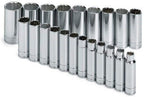 SK Professional Tools 1951 21-Piece 1/2 in. Drive 12-Point Deep Metric Socket Set - Chrome Socket Set with Super Chrome Finish | Set of 21 Sockets Made in USA
