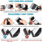 Hair Clippers Man Trimmer Beard IPX7 Waterproof 4 Combs Guide Low Noise