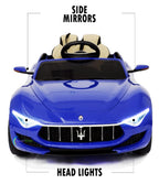 12V Maserati Alfieri Ride on Electric Car For Kids with MP4 Touch Screen Remote Control LED lights wheels MP3 Leather seat - Blue