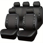 Bling Car Seat Covers Full Set, Shining Rhinestone Waterproof Leather Seat Covers For Women,Universal Fit 95% Automotive, Silver Artificial Diamond