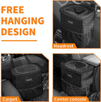 HOTOR 3 Gallons Car Trash Can, Ultra Large Capacity Car Organizer and Storage with Adjustable Straps &amp; Magnetic Snaps, Waterproof Car Accessory for Interior Car Stuff Storage (Black)