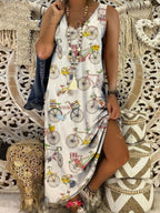Fashion Printed V-neck Long Dress