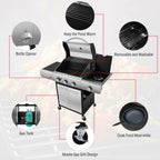 34000 BTU Liquid Propane Grill with 3-Burner,Temperature Display