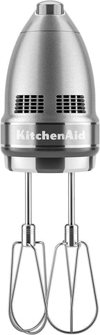 KitchenAid 9-Speed Digital Hand Mixer with Turbo Beater II Accessories and Pro Whisk - Contour Silver