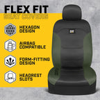 CatFlexfit Automotive Seat Covers for Cars Trucks and SUVs (Set of 2) – Black Car Seat Covers for Front Seats, Truck Seat Protectors with Green Honeycomb Trim, Auto Interior Covers