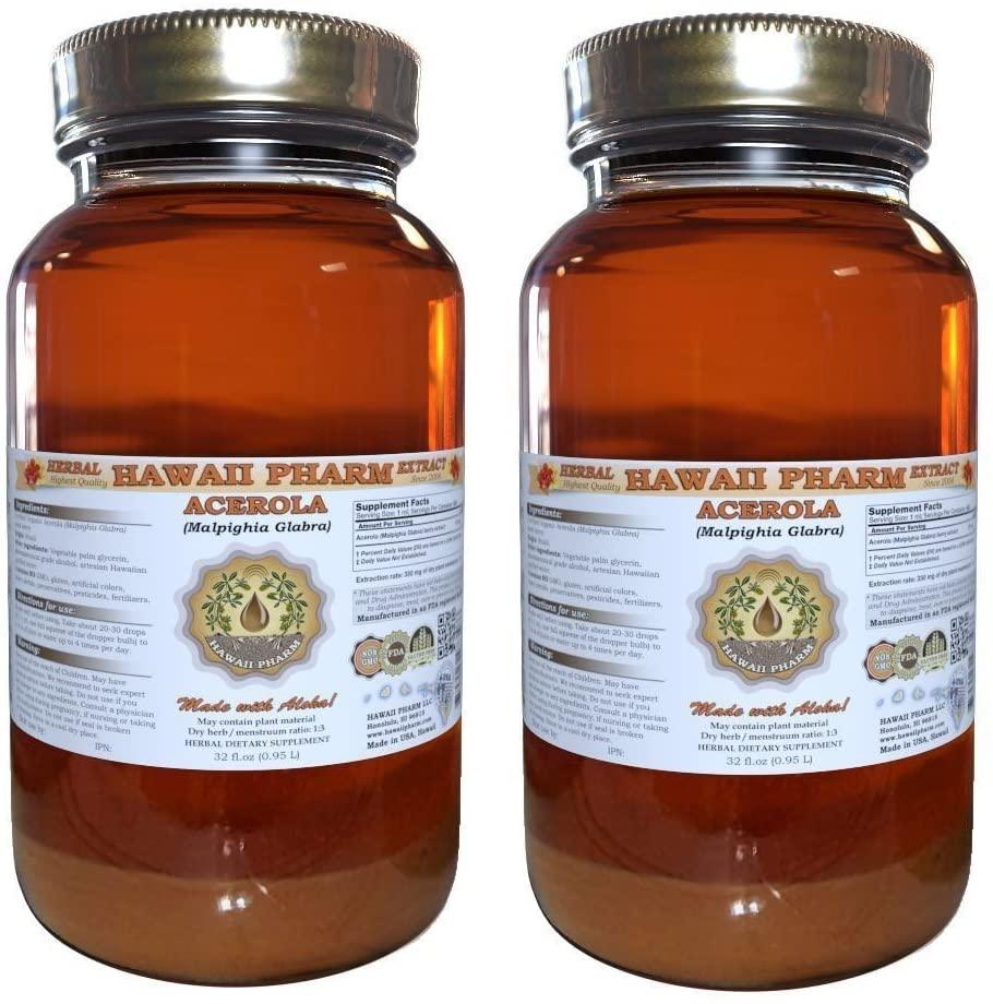 Acerola Liquid Extract, Organic Acerola (Malpighia Glabra) Dried Berry Powder Tincture Supplement 2x32 oz
