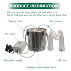 MAPOTAD 3L Goat Pulsation Vacuum Electric MilMachine, Automatic Portable Pulse Breast Pump with 2 Teat Cups  Steel Bucket for Goat.