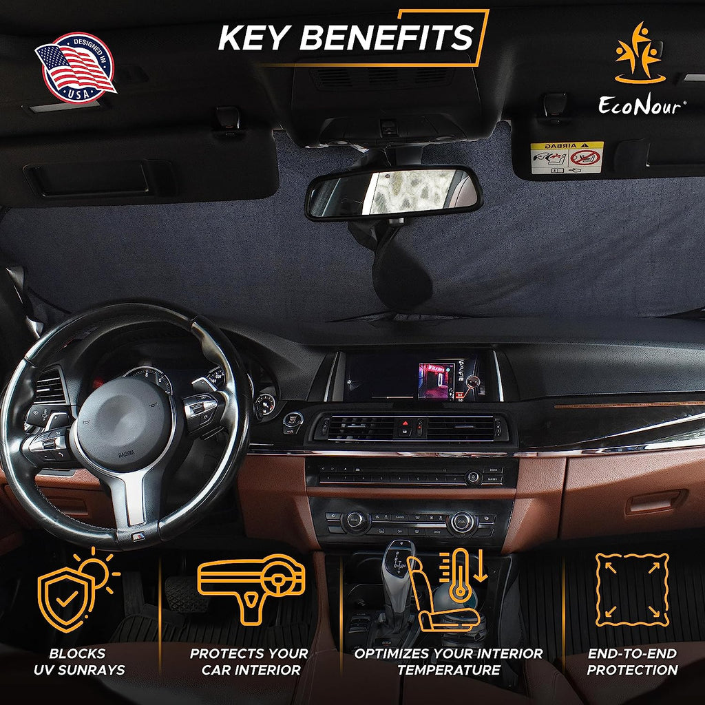 EcoNour Car Sun Shade Windshield | Reflective Car Window Sun Shades for Ultimate Dashboard Protection | Foldable Car Interior Accessories for Sun Heat | Fits Most Sedans, SUVs, Minivans &amp; Hatchbacks