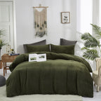 Houseri Velvet Olive Green Duvet Covet King Fluffy Army Green Bedding Flannel Duvet Cover King Size Dark Green Micromink Sherpa Comforter Cover King Warm Blackish Green Fuzzy Duvet Cover King Size