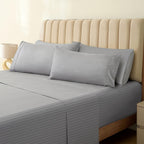 LuxClub Queen Size Striped Sheets Set, 6 PC Striped Bed Sheets, Deep Pockets 18" Eco Friendly Wrinkle Free Cooling Sheets Machine Washable Hotel Bedding Silky Soft (Queen, Striped Light Grey)