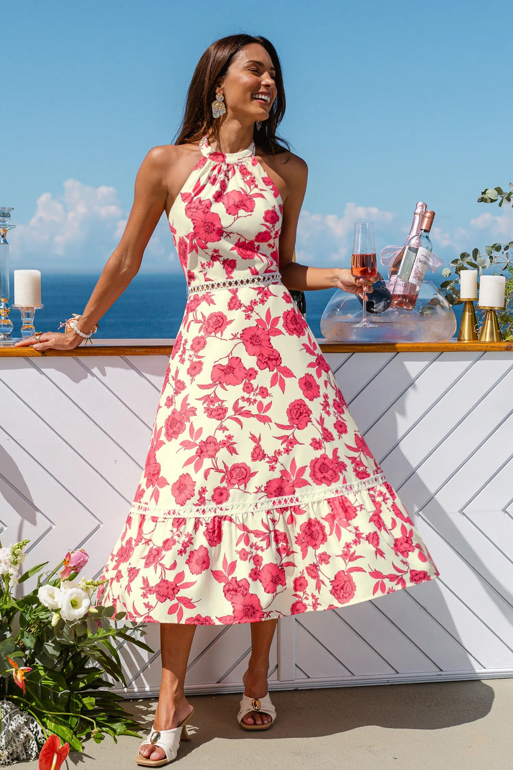 Golden Haze Floral Midi Dress